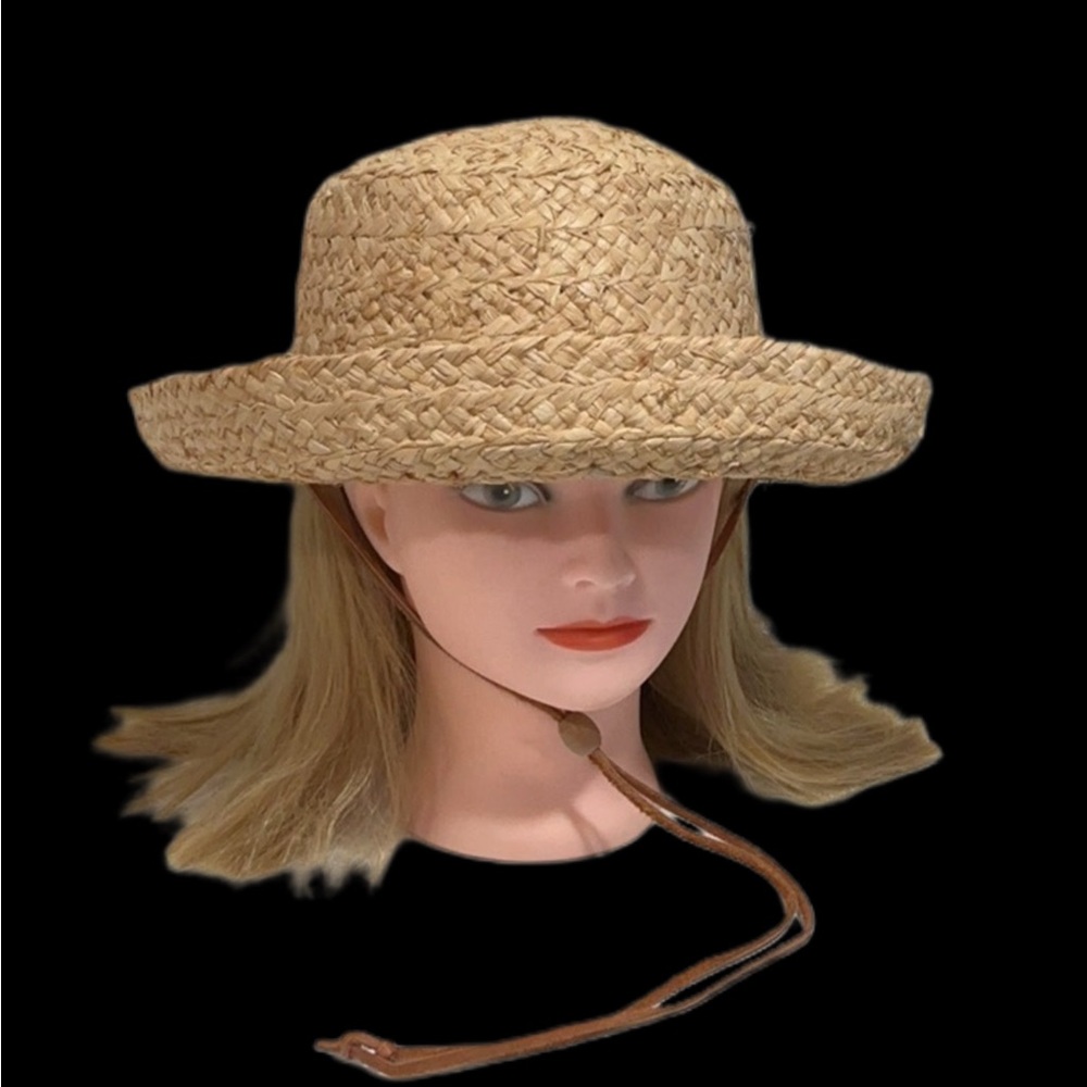 SCALA Raffia Braided Up-Brim Hat with Leather Chin Cord Size Medium - Picture 2 of 12